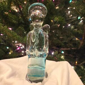 Mid Century Arte Murano Icedt Praying Angel Hints of Teal Blue 7"